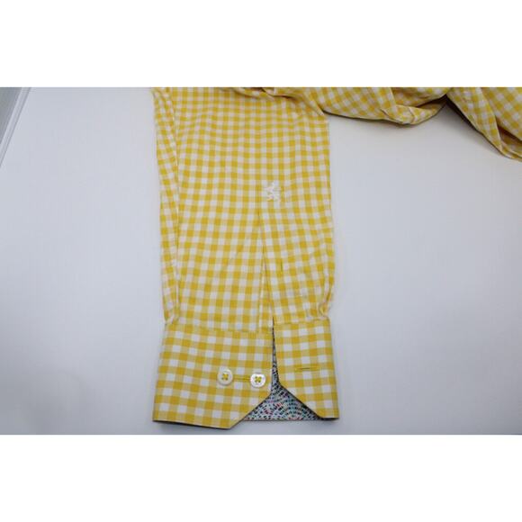 A4 Auth BUGATCHI UOMO Yellow Check Button Up Long Sleeve Shirt Size L - Picture 5 of 5